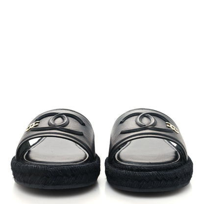 Chanel Lambskin Espadrille Mule Sandals 38 Black 2 of 8