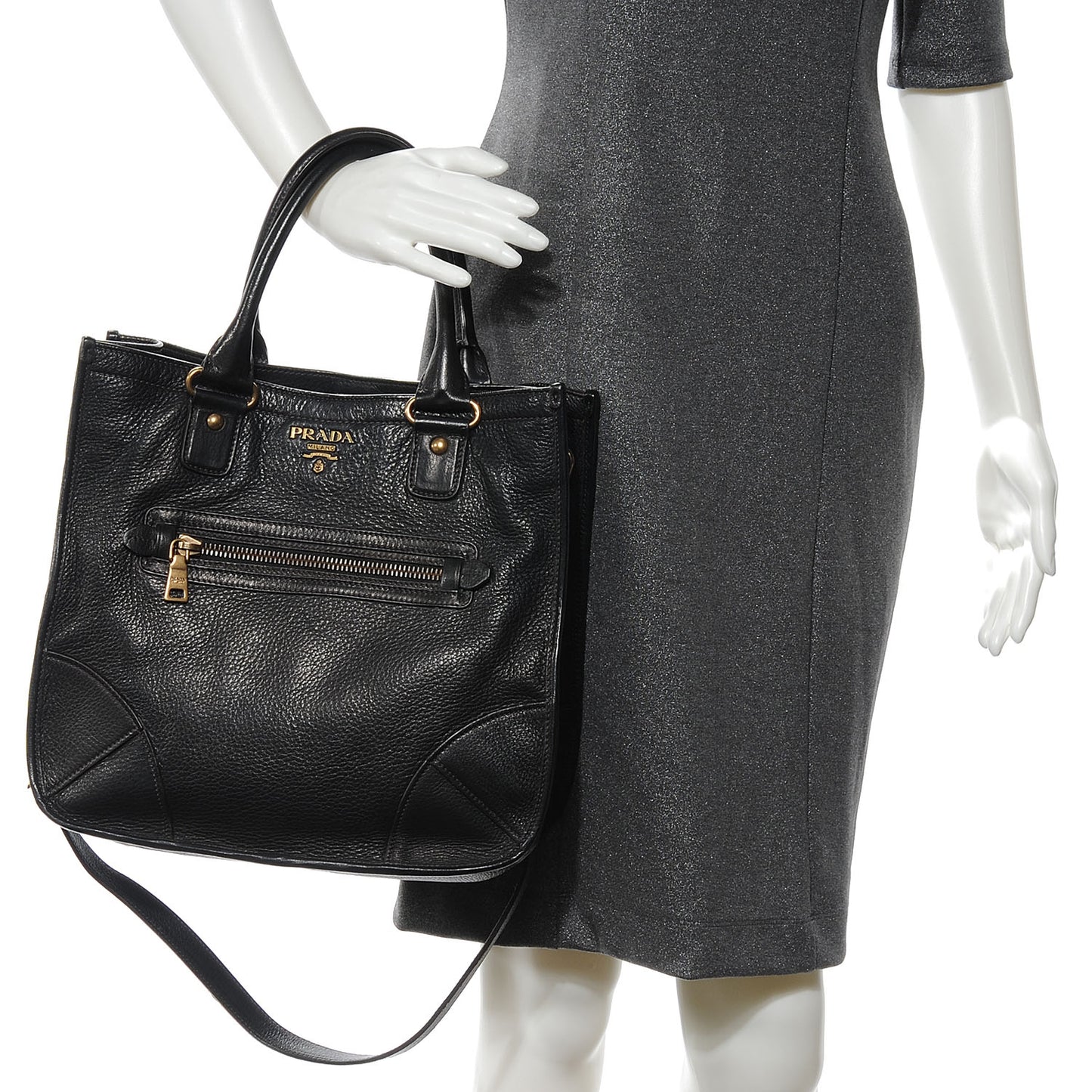 Deerskin Zipper Detail Tote Black