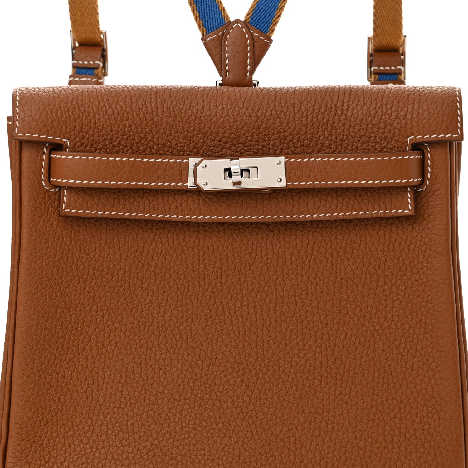 Hermes Taurillon Clemence Kelly Amazone Ado Backpack 22 Gold Bleu Zellige Caramel 8 of 11