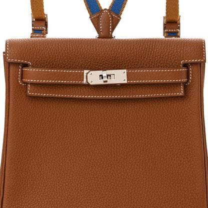 Hermes Taurillon Clemence Kelly Amazone Ado Backpack 22 Gold Bleu Zellige Caramel 8 of 11