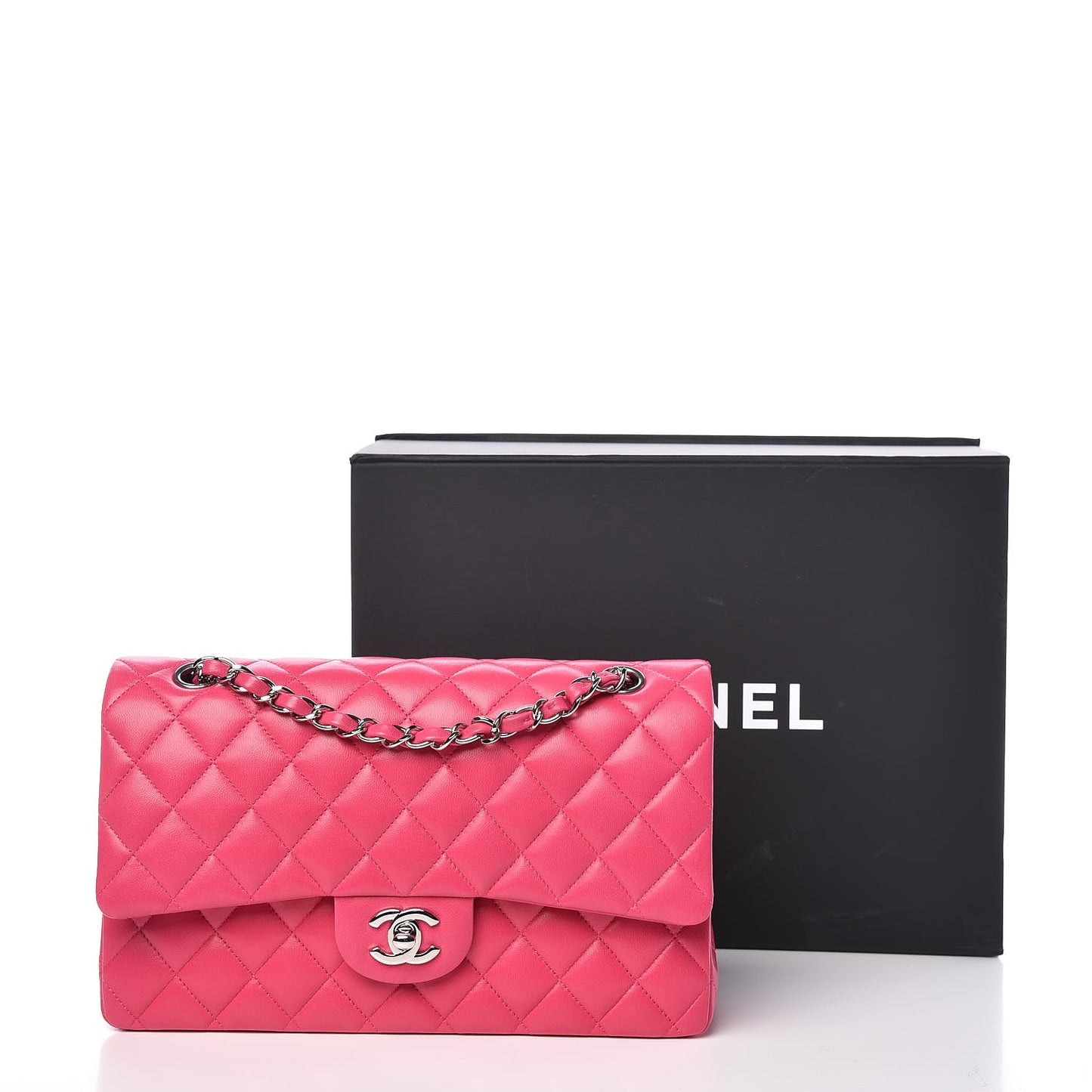 Lambskin Quilted Medium Double Flap Dark Pink
