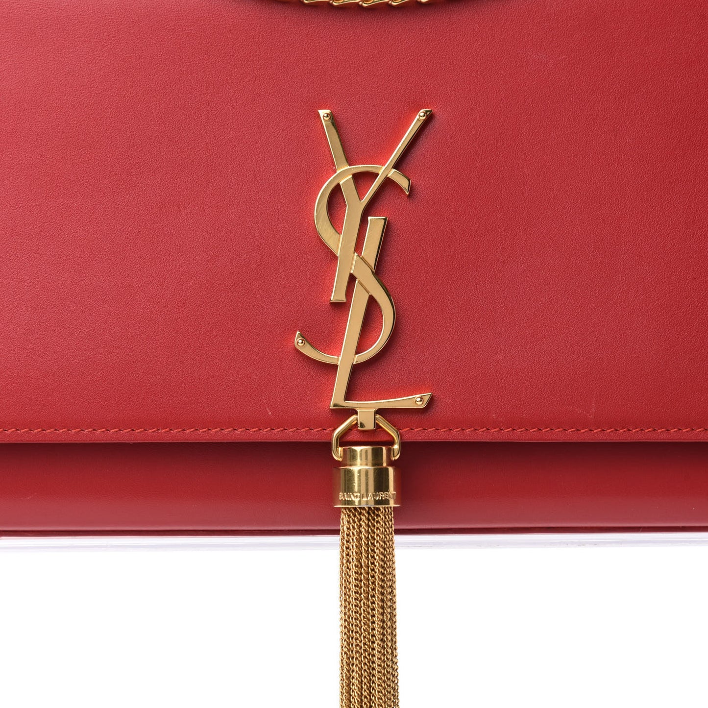 Smooth Calfskin Medium Classic Monogram Kate Tassel Satchel Lipstick Red