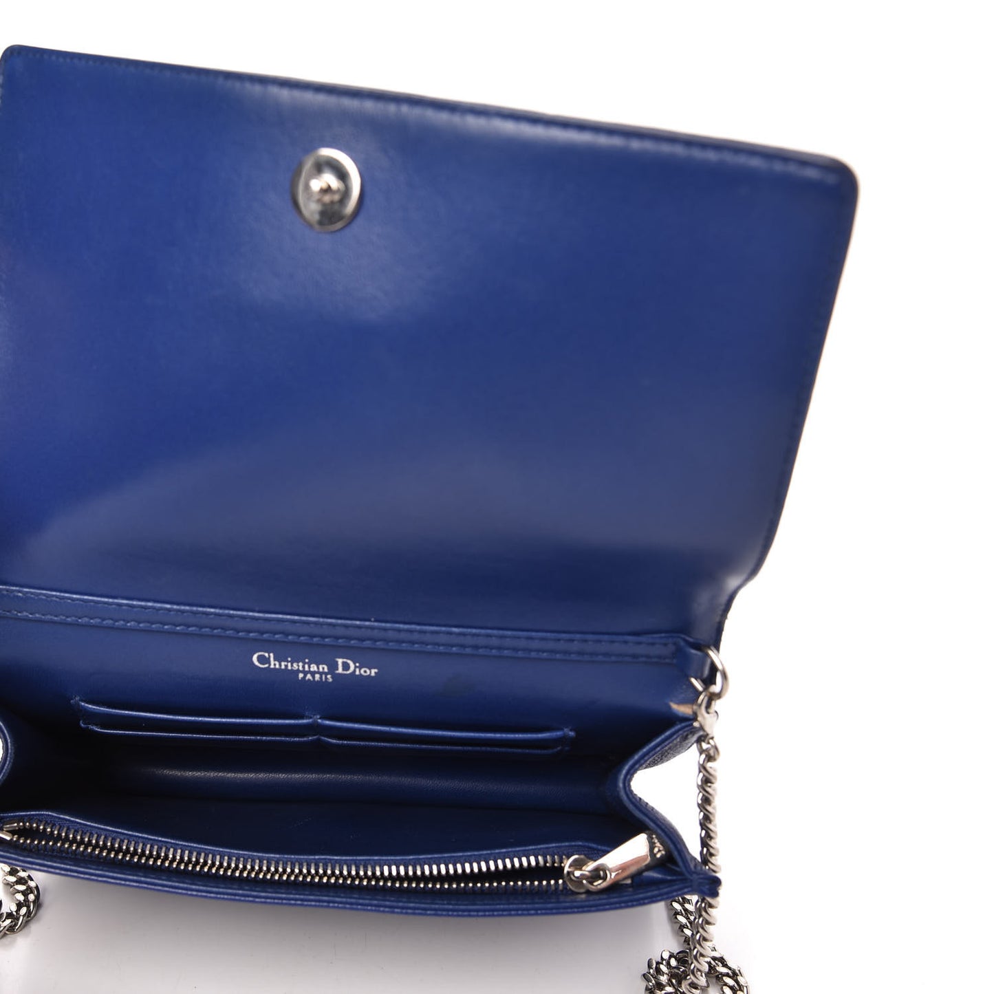Grained Calfskin Diorama Wallet on Chain Pouch Blue