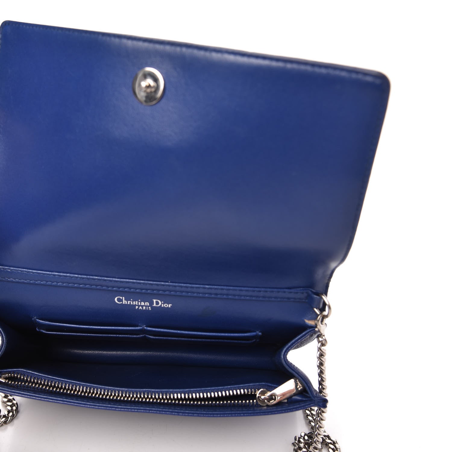 Christian Dior Grained Calfskin Diorama Wallet on Chain Pouch Blue 5 of 12