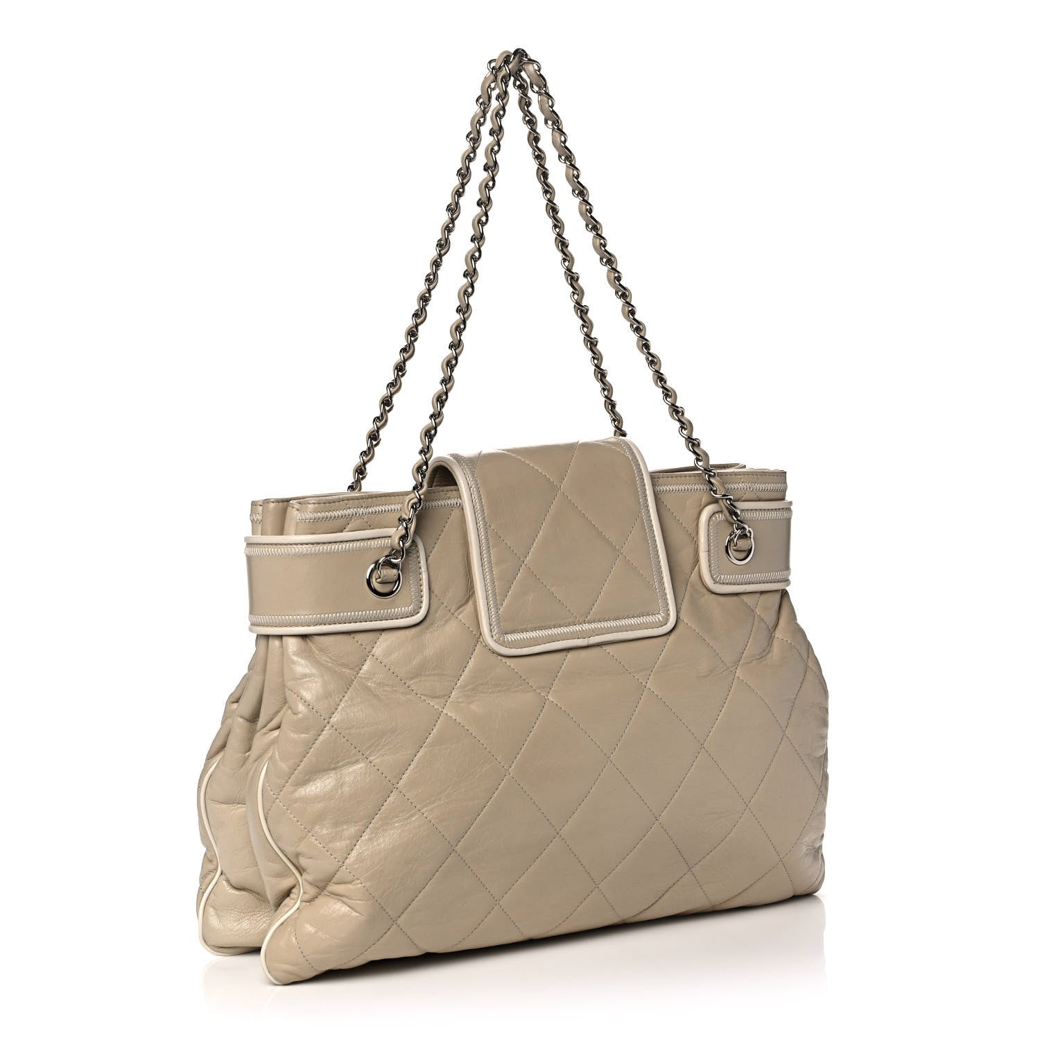 Chanel Lambskin Quilted Mademoiselle Accordion Tote Beige 3 of 13