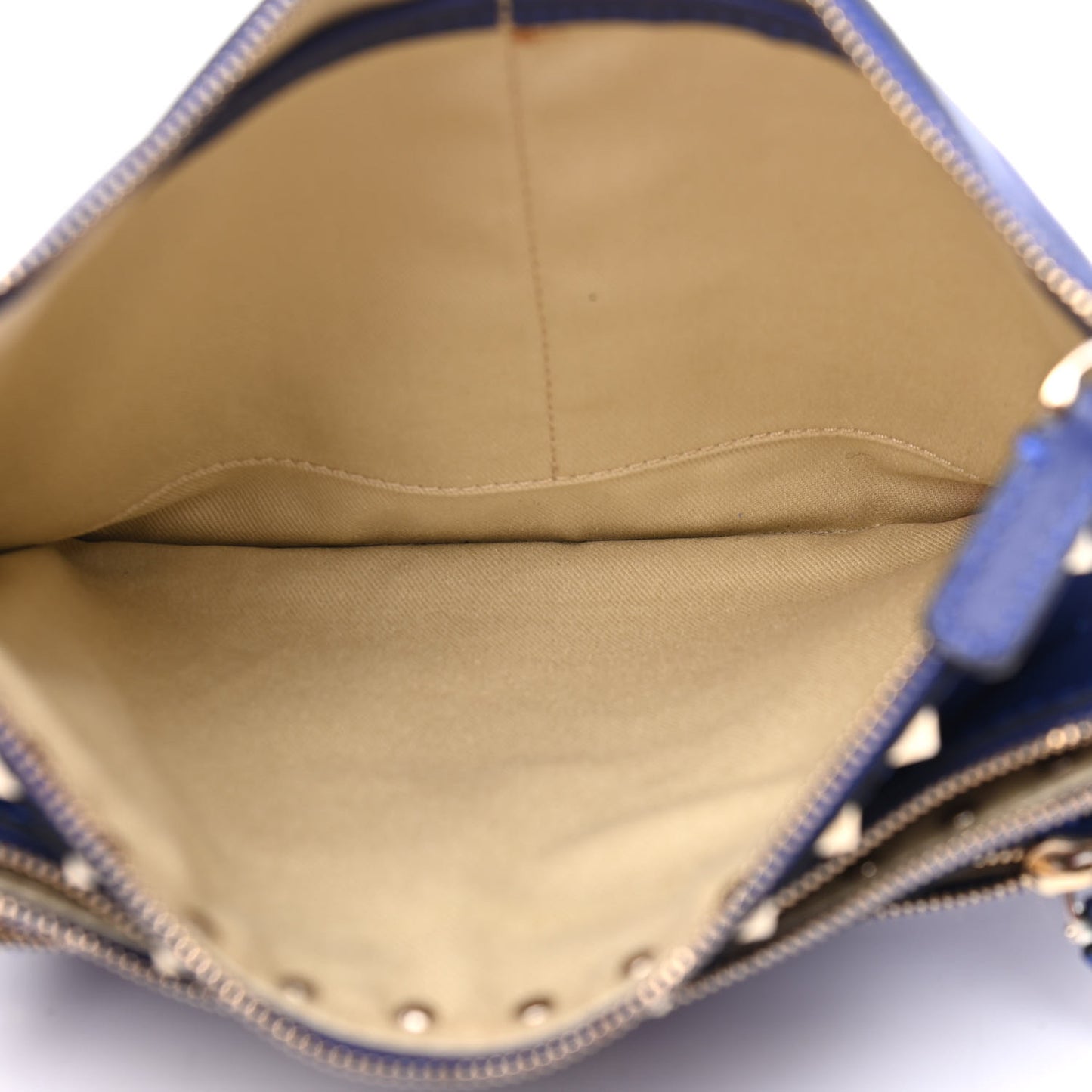 Vitello Rockstud Triple Zip Crossbody Bag Blue Delft