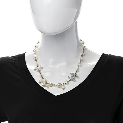 Chanel Pearl Crystal CC Necklace Silver 2 of 6