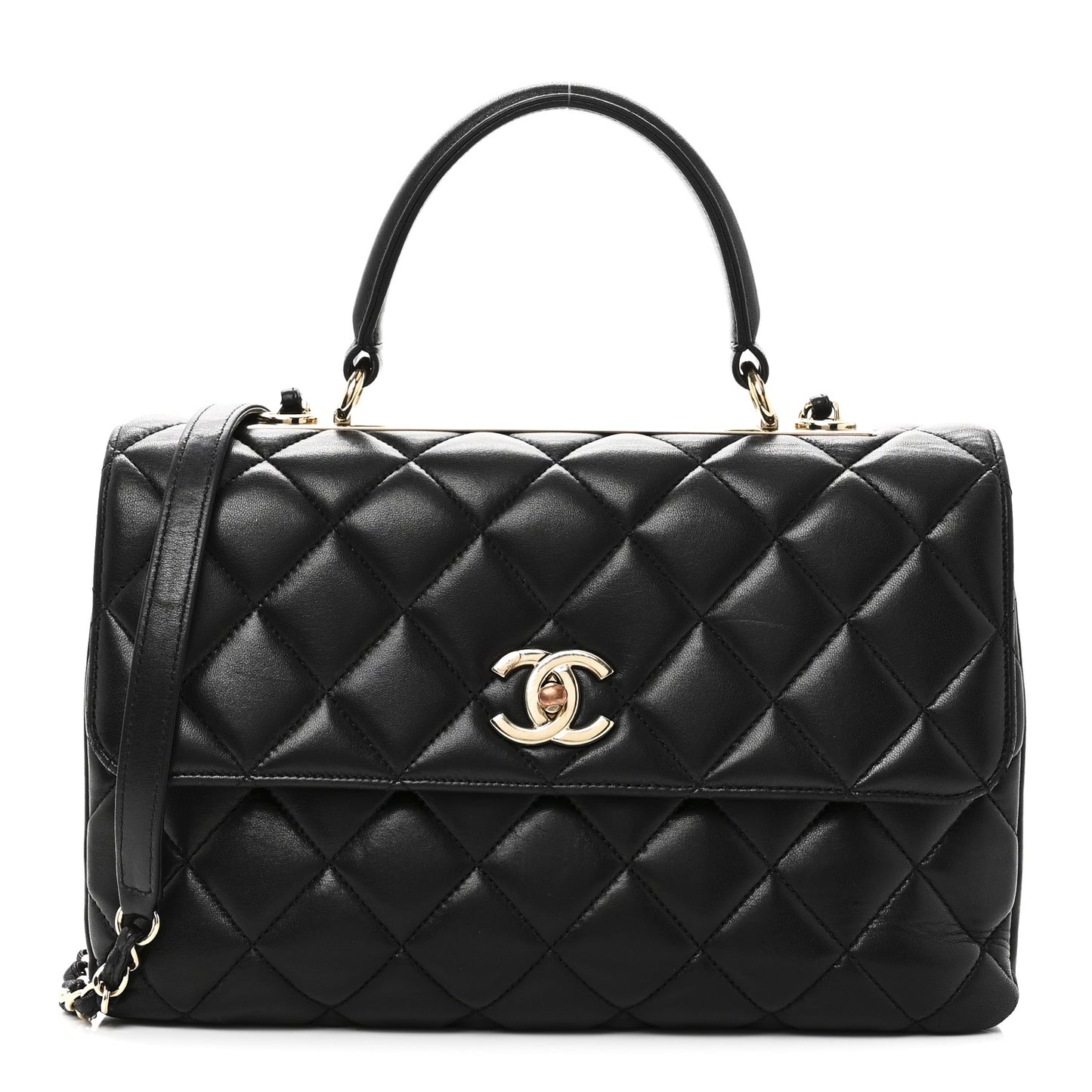 Lambskin Quilted Medium Trendy CC Flap Dual Handle Bag Black