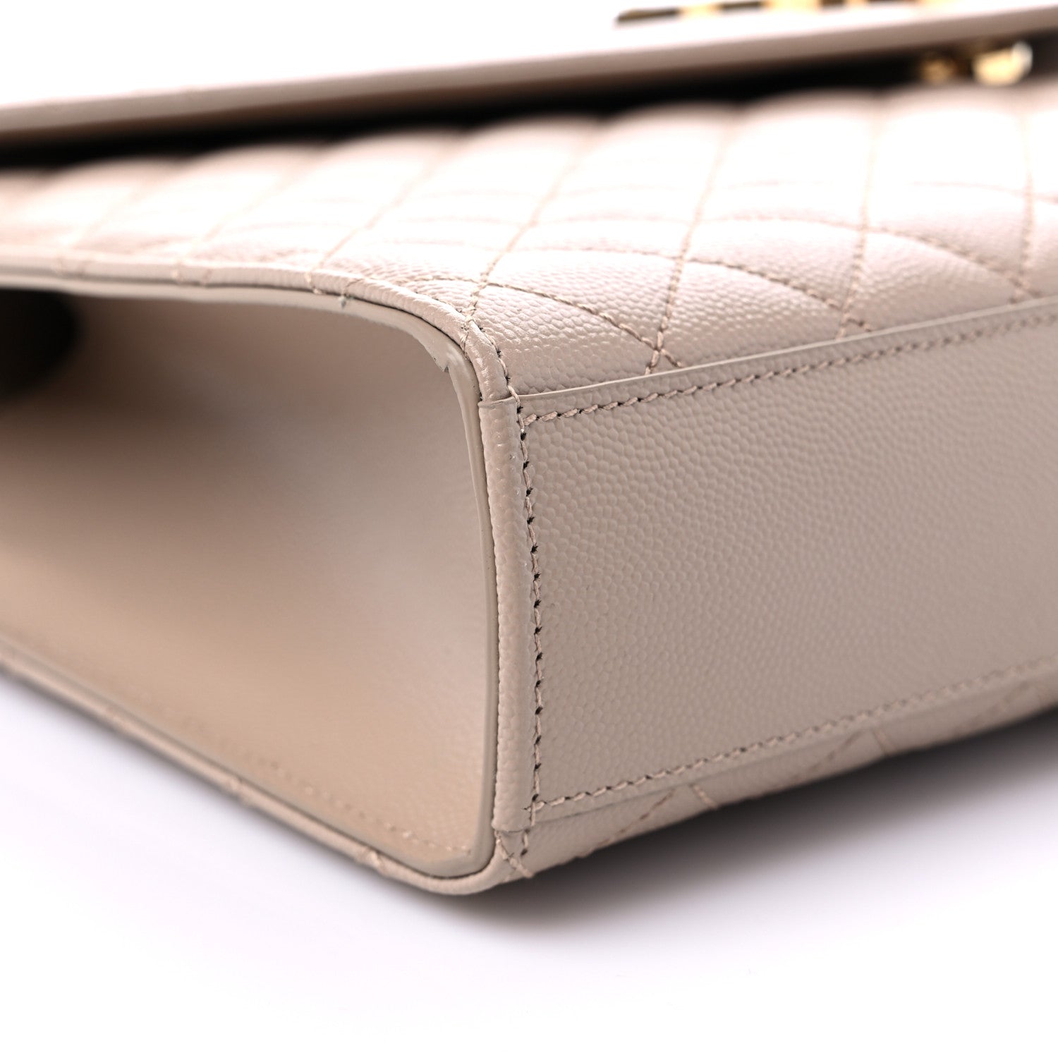 Saint Laurent Grain De Poudre Mixed Matelasse Large Triquilt Monogram Satchel Dark Beige 8 of 9