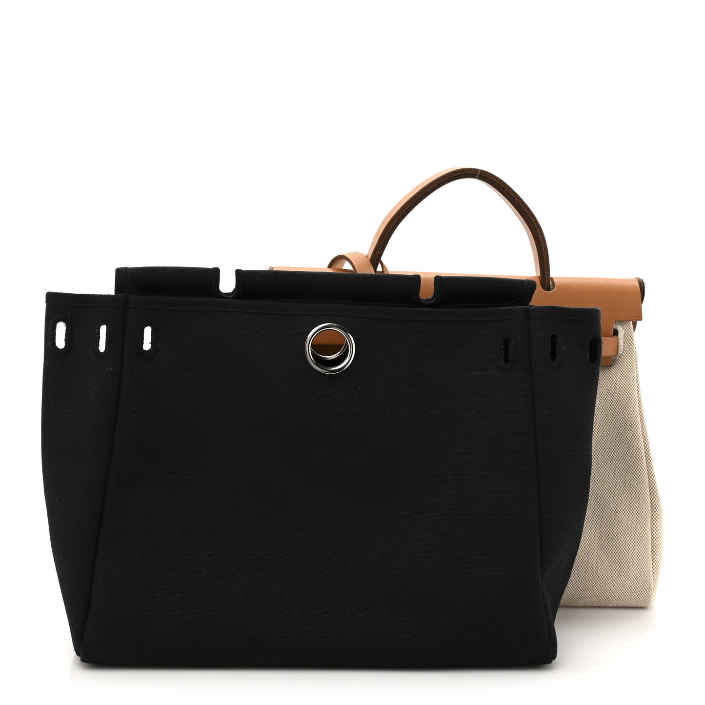 Toile Vache Calfskin Herbag 30 PM Black Natural