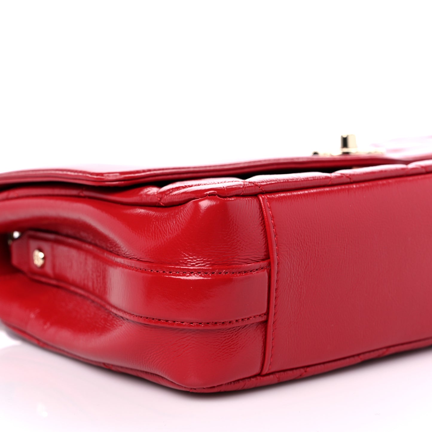 Shiny Aged Calfskin Quilted Hold The Line Flap Red