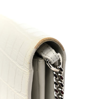 Saint Laurent Calfskin Crocodile Embossed Monogram Chain Wallet Blanc Vintage 14 of 16