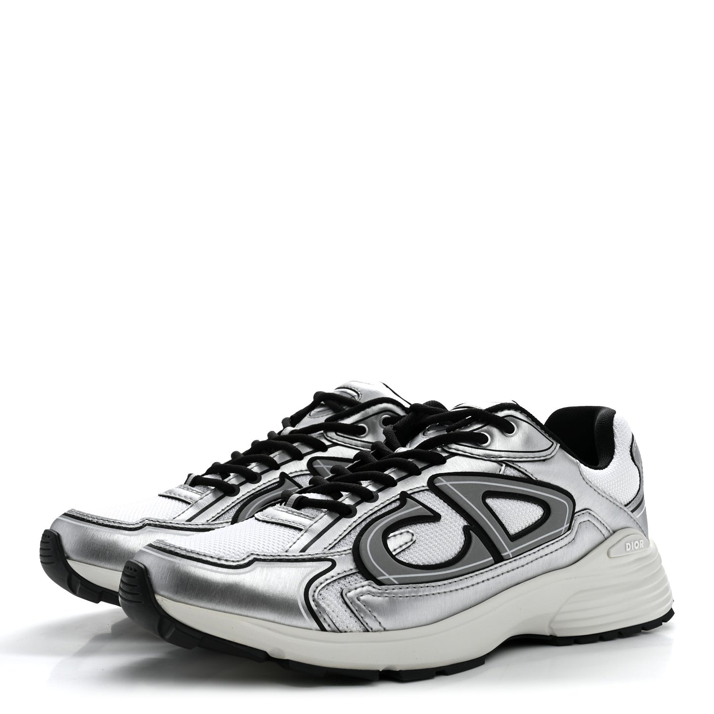 Technical Mesh Calfskin Mens B30 Sneakers 42 Silver Black White