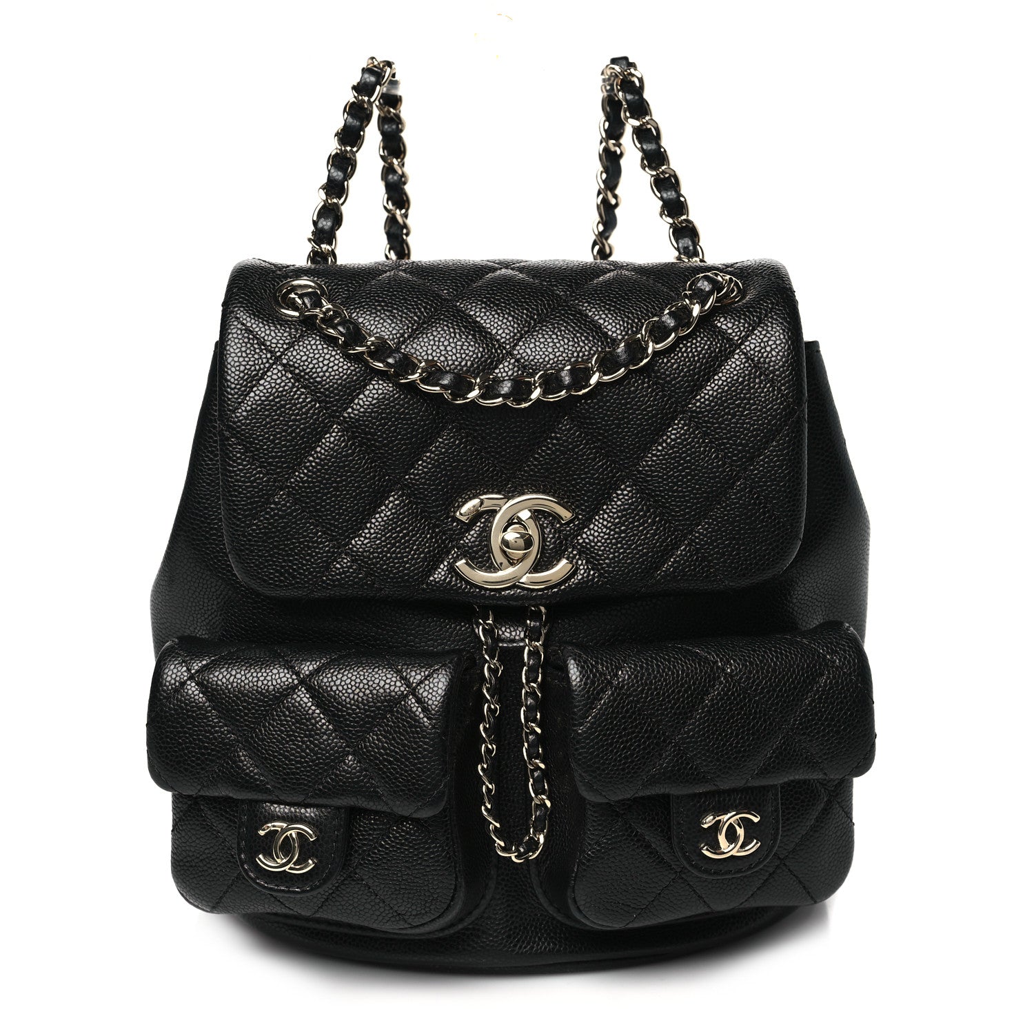 Chanel Shiny Caviar Quilted Medium Duma Pockets Drawstring Backpack Black 1 of 10