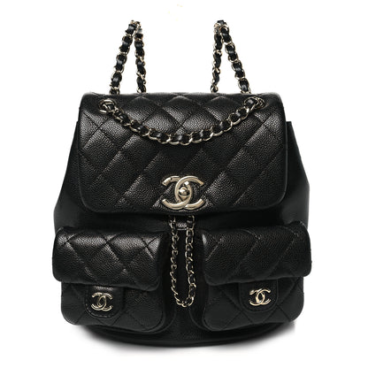 Chanel Shiny Caviar Quilted Medium Duma Pockets Drawstring Backpack Black 1 of 10