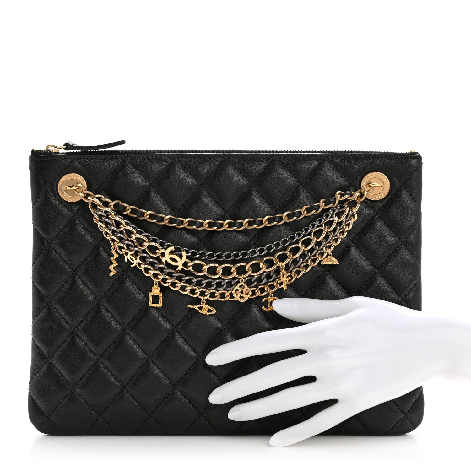 Chanel Lambskin Quilted Egyptian Amulet Zipped Pouch Black 2 of 8