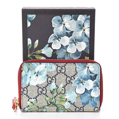 Gucci GG Supreme Monogram Blooms Zip Around Card Case Wallet Beige Blue Navy Hibiscus Red 7 of 7
