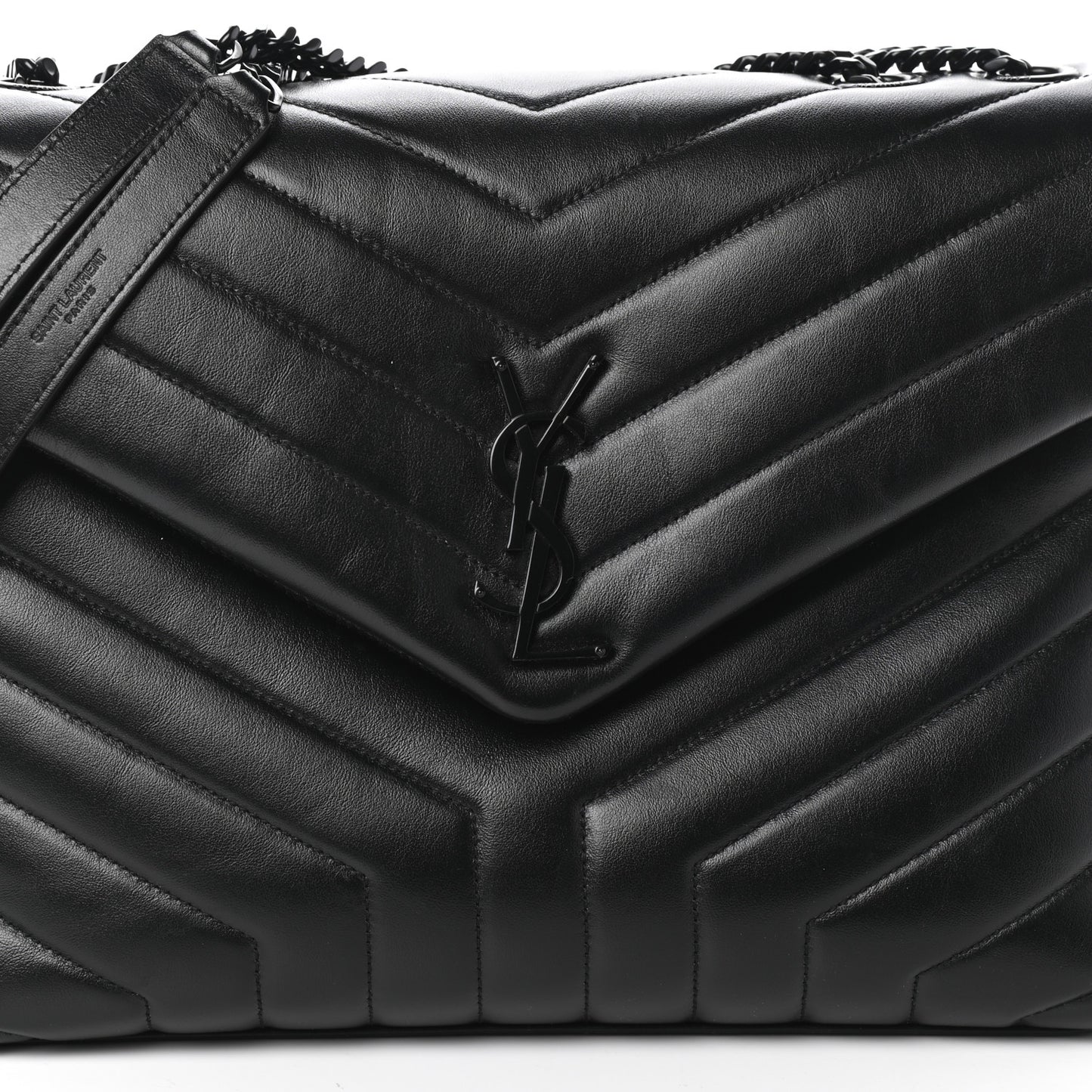 Calfskin Y Quilted Monogram Medium Loulou Chain Satchel Black