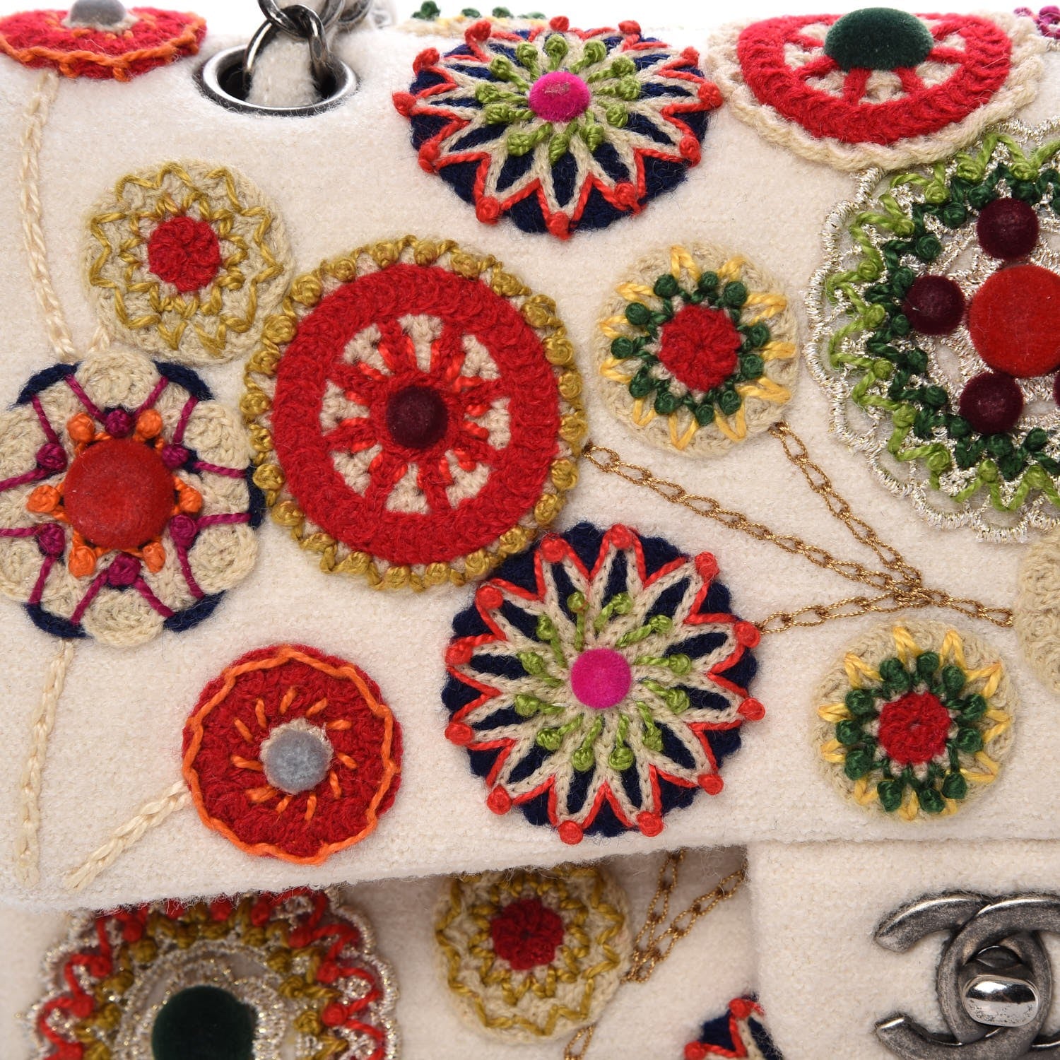 Chanel Felt Flower Embroidered Small Double Flap Ivory Multicolor 8 of 8