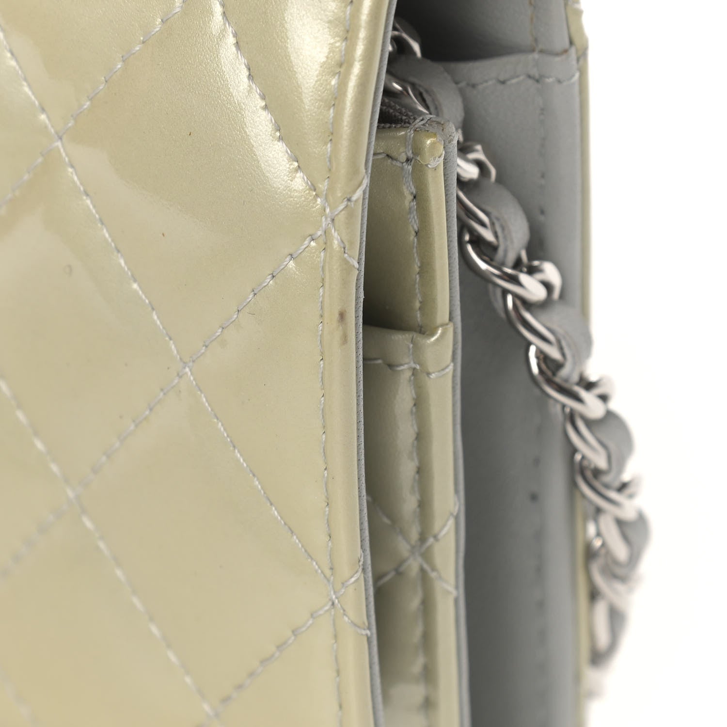 Chanel Patent Quilted Brilliant Wallet On Chain WOC Silver 12 of 14