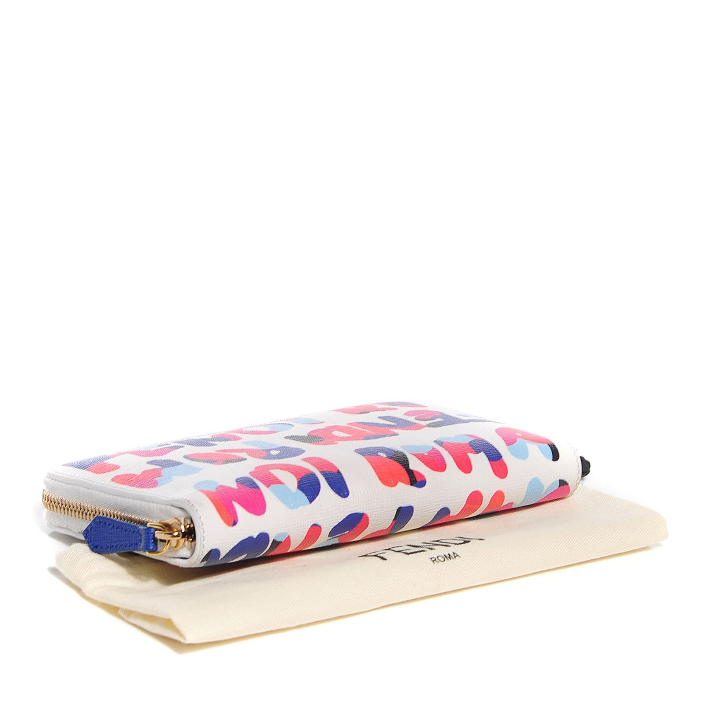 Vitello Elite Fendi Roma Simply Zip Around Wallet White Multicolor