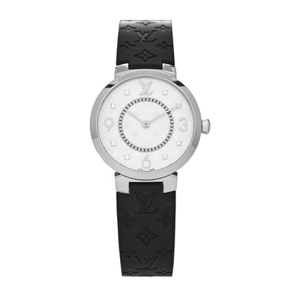 Louis Vuitton Stainless Steel Rubber Diamond 33mm Tambour Slim Quartz Watch 1 of 5