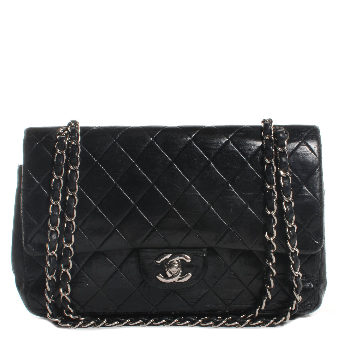 Lambskin Quilted Medium Double Flap Bag Black