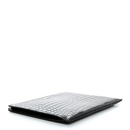 Saint Laurent Calfskin Crocodile Embossed Document Holder Black 4 of 9