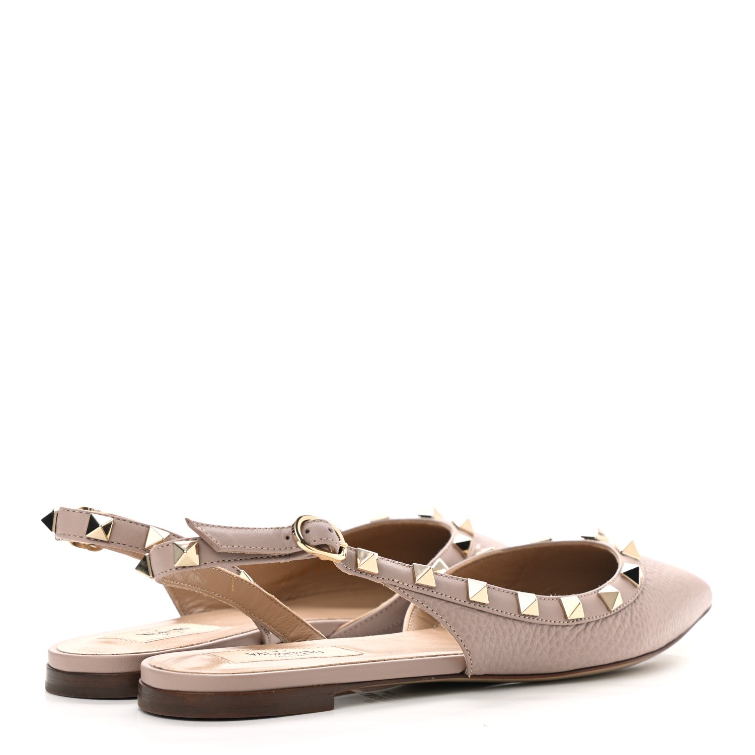 Valentino Garavani Pebbled Calfskin Rockstud Slingback Flats 36.5 Poudre 4 of 12