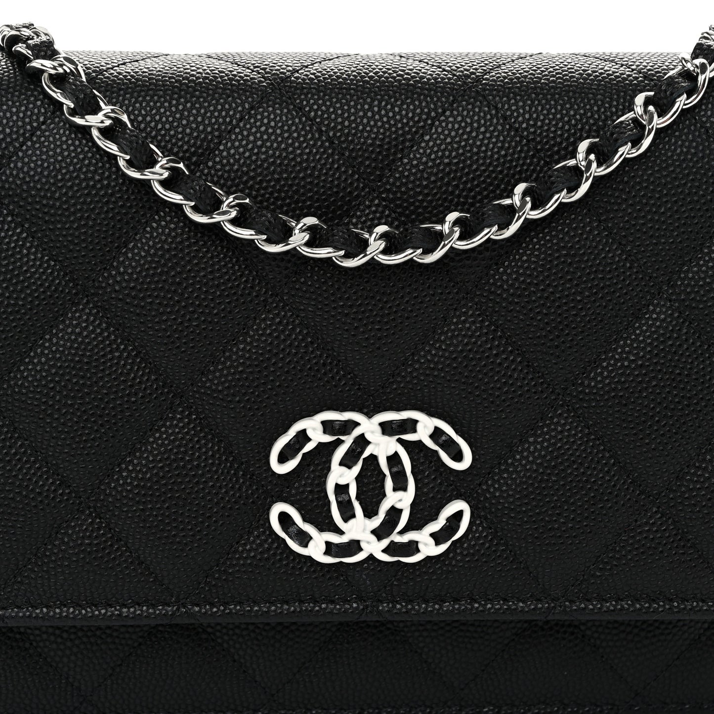 Caviar Quilted Chanel 19 Wallet On Chain WOC Black White