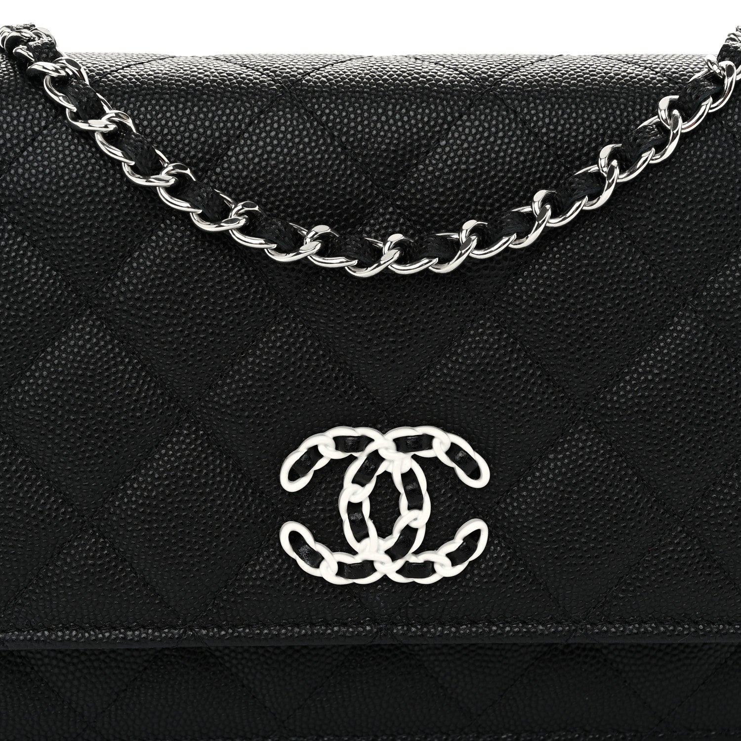 Chanel Caviar Quilted Chanel 19 Wallet On Chain WOC Black White 9 of 12