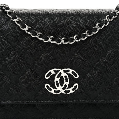 Chanel Caviar Quilted Chanel 19 Wallet On Chain WOC Black White 9 of 12