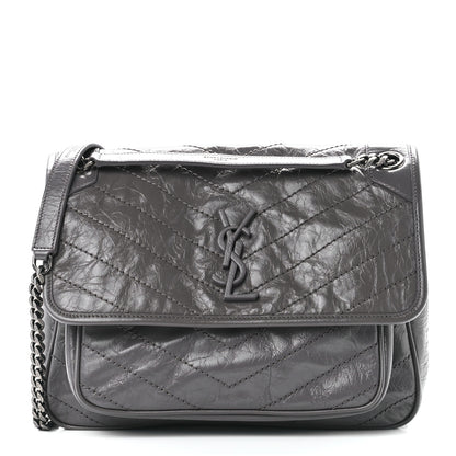 Saint Laurent Crinkled Calfskin Matelasse Monogram Medium Niki Chain Satchel Fog 1 of 13