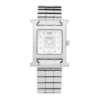 Hermes Stainless Steel Diamond Mother of Pearl 21mm Heure H Hour Quartz Watch 1 of 6