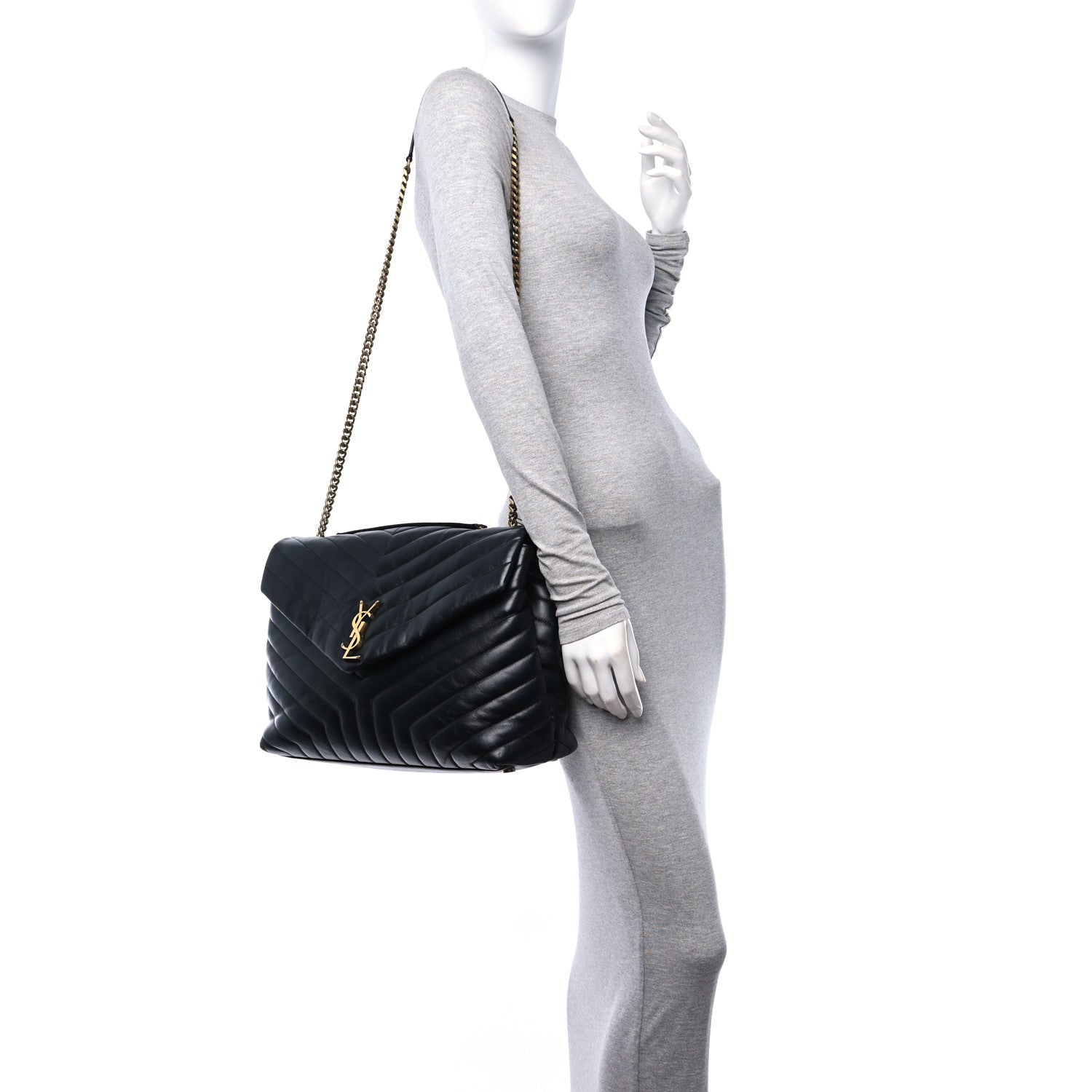 Saint Laurent Calfskin Y Quilted Monogram Large Loulou Chain Satchel Black 2 of 12