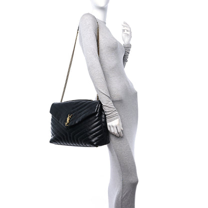 Saint Laurent Calfskin Y Quilted Monogram Large Loulou Chain Satchel Black 2 of 12