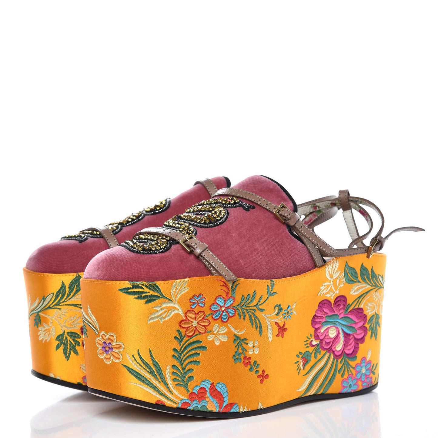 Velvet Silk Embellished Platform Detachable Slide 36 Tibet Red