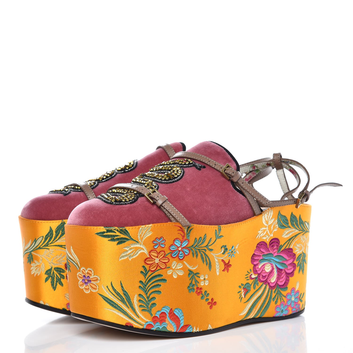 Gucci Velvet Silk Embellished Platform Detachable Slide 36 Tibet Red 3 of 8