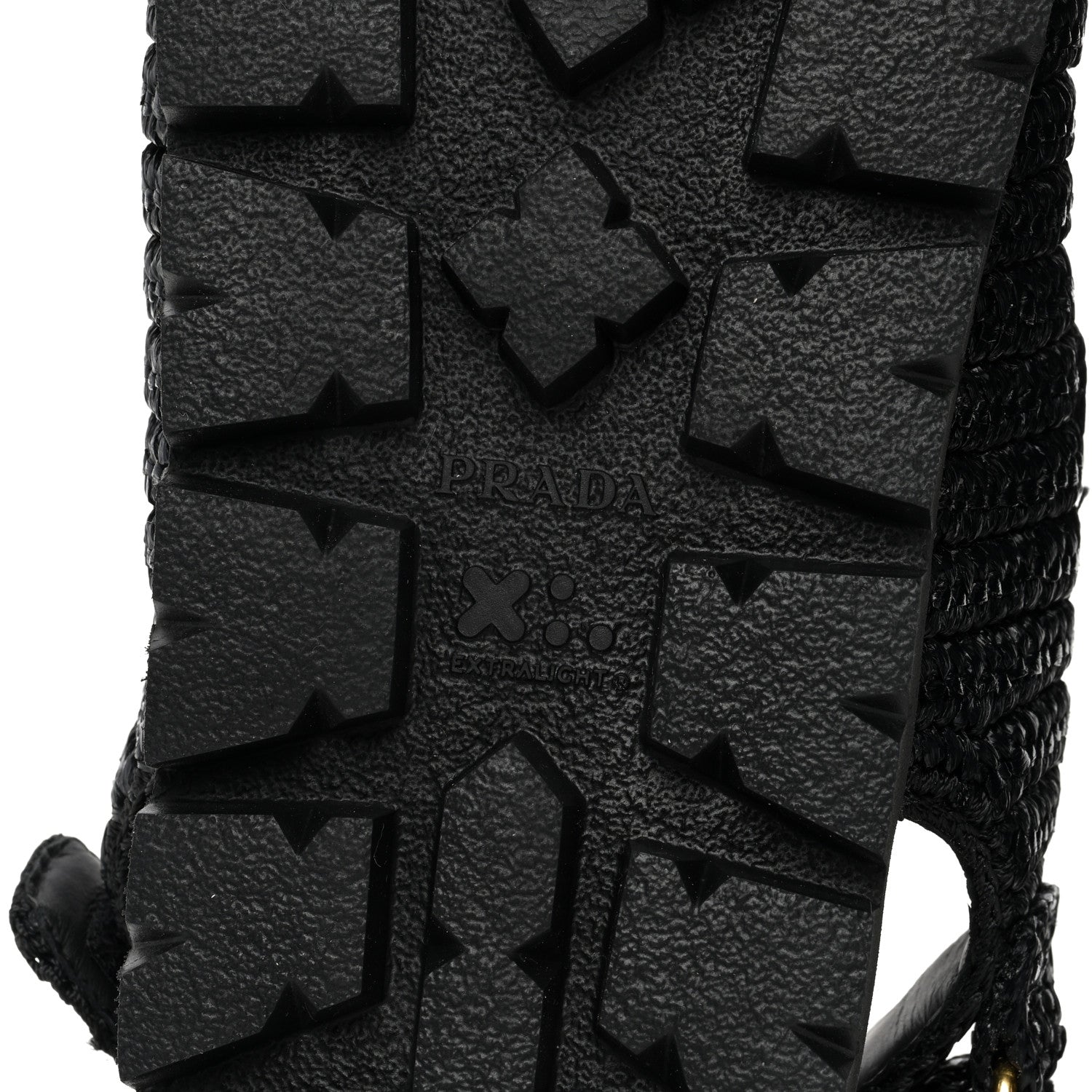 Prada Raffia Metal Triangle Logo Crochet Cage Sandals 39 Black 6 of 8