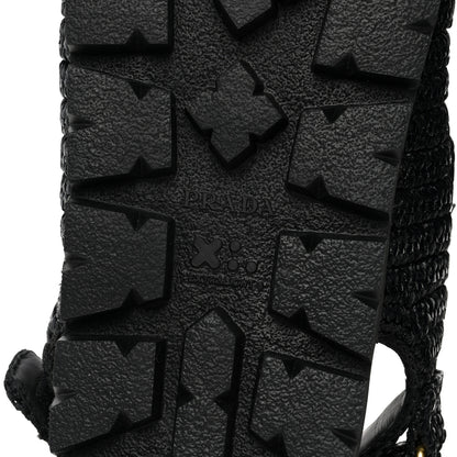 Prada Raffia Metal Triangle Logo Crochet Cage Sandals 39 Black 6 of 8