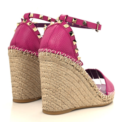 Valentino Garavani Grained Calfskin Rockstud Ankle Strap Espadrille 15/105mm Wedge Sandals 38 Rose Violet Prune 4 of 9