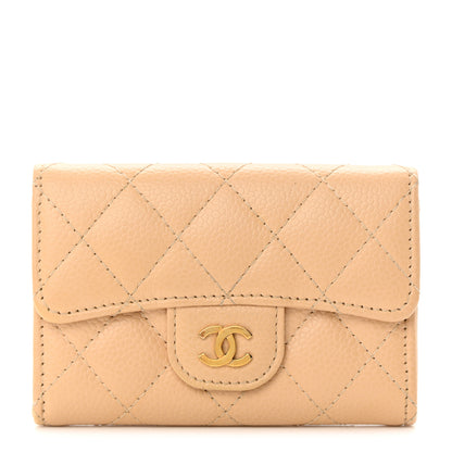 Chanel Caviar Quilted Flap Card Holder Wallet Beige 1 of 10