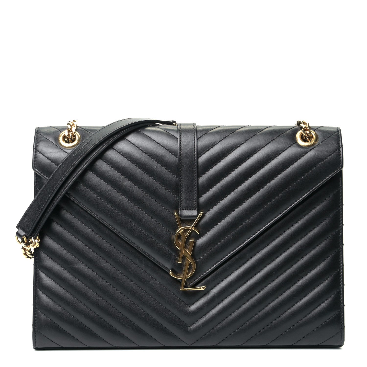 Saint Laurent Grain De Poudre Matelasse Chevron Large Monogram Satchel Black 1 of 5