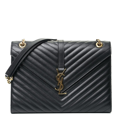 Saint Laurent Grain De Poudre Matelasse Chevron Large Monogram Satchel Black 1 of 5