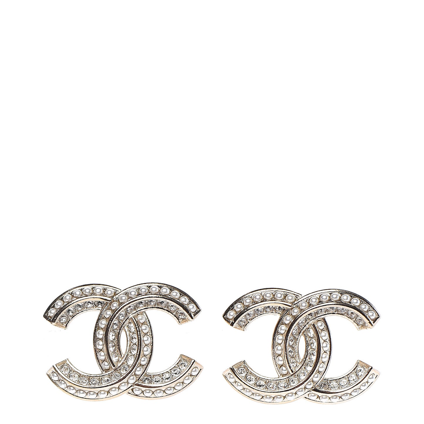 Crystal Pearl Chain Mania CC Earrings Gold