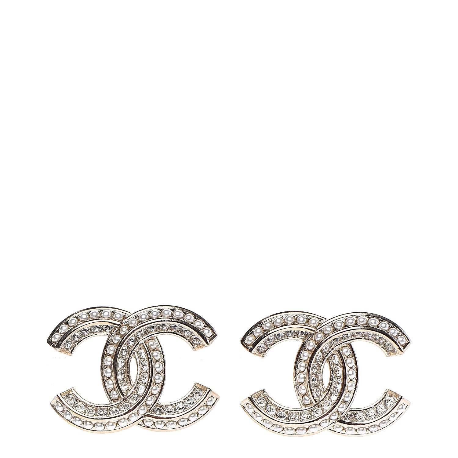 Chanel Crystal Pearl Chain Mania CC Earrings Gold 1 of 5
