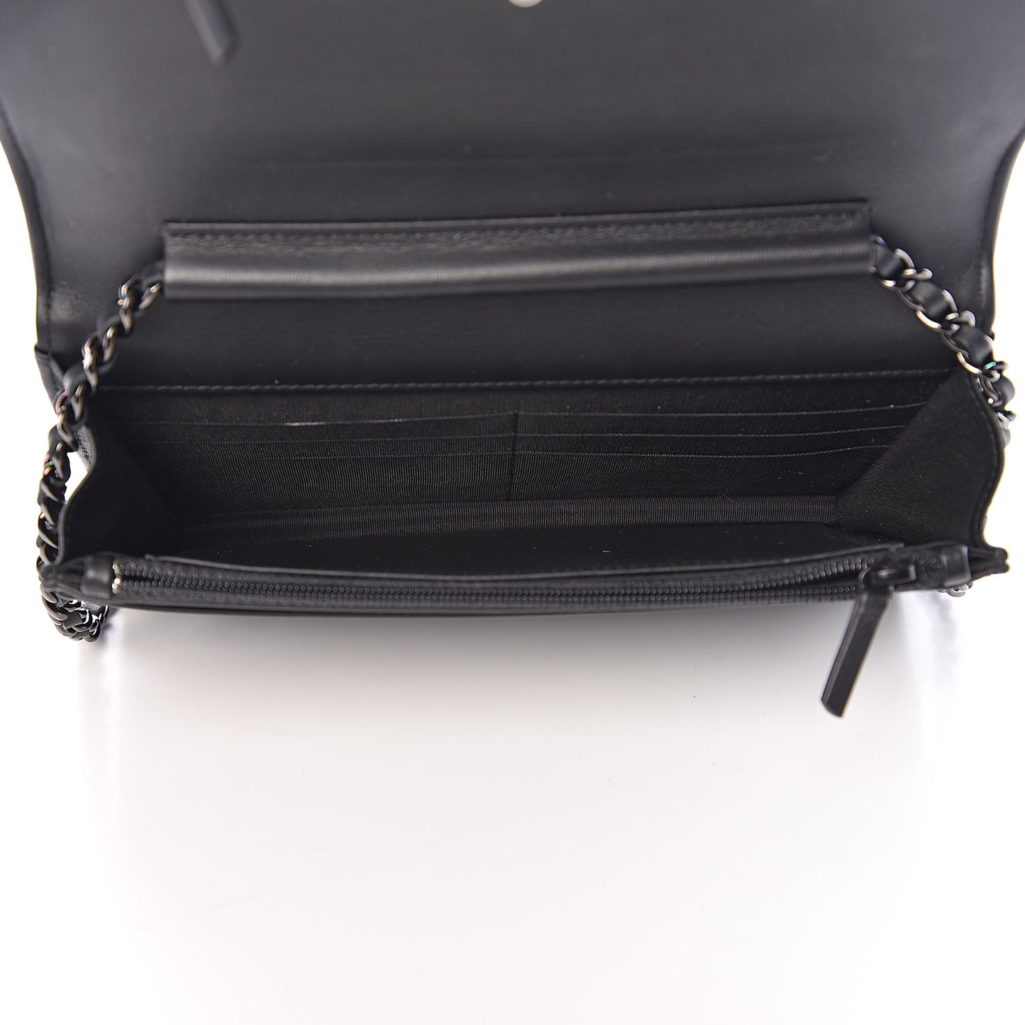 Calfskin Painted Chevron Embossed Boy Wallet On Chain WOC Black