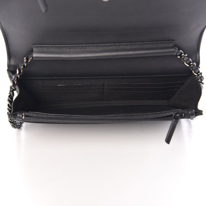 Chanel Calfskin Painted Chevron Embossed Boy Wallet On Chain WOC Black 4 of 13