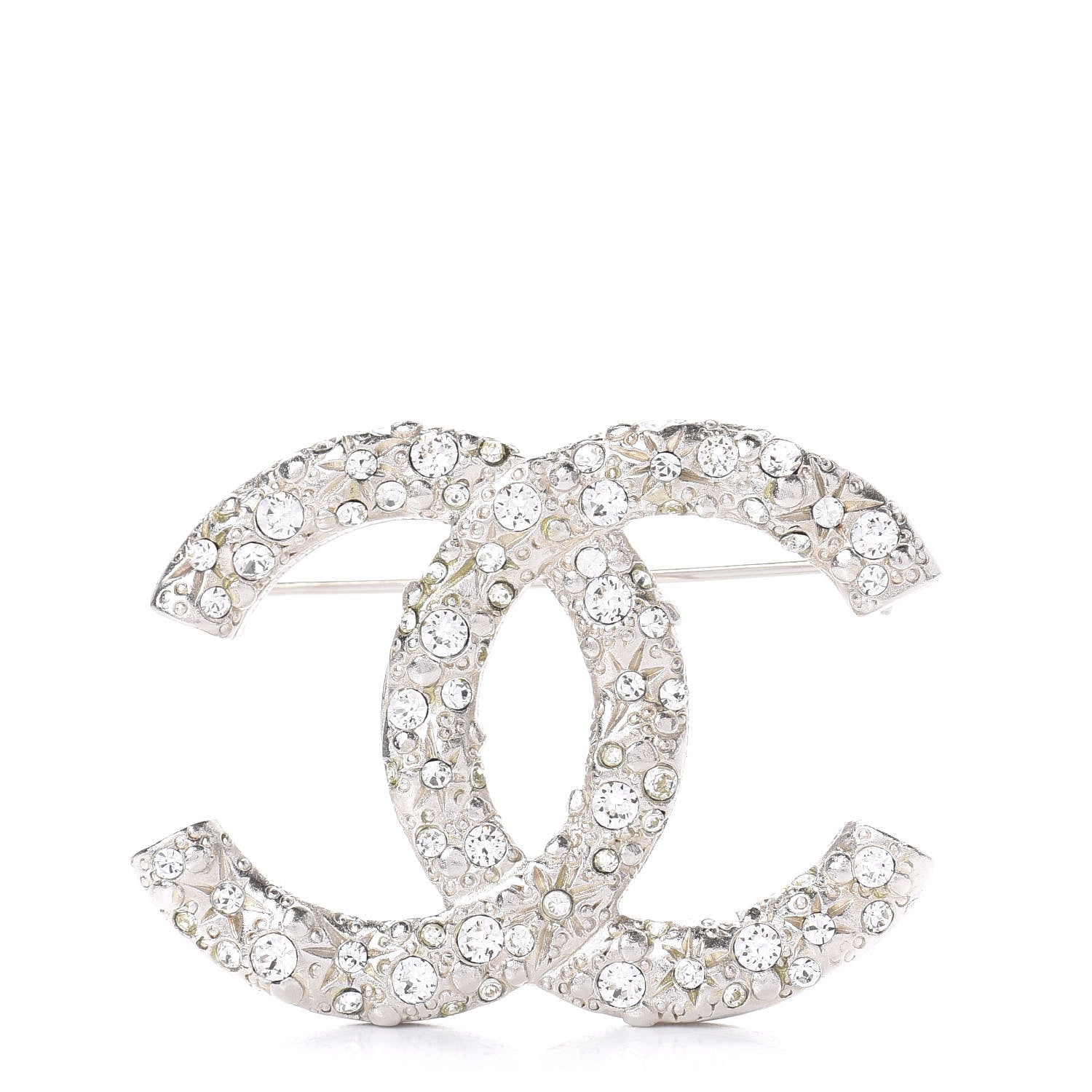 Chanel Swarovski Crystal Large CC Brooch Silver 1 of 4