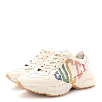 Gucci Calfskin Glitter Game Logo Womens Rhyton Sneakers 38 Mystic White 4 of 9